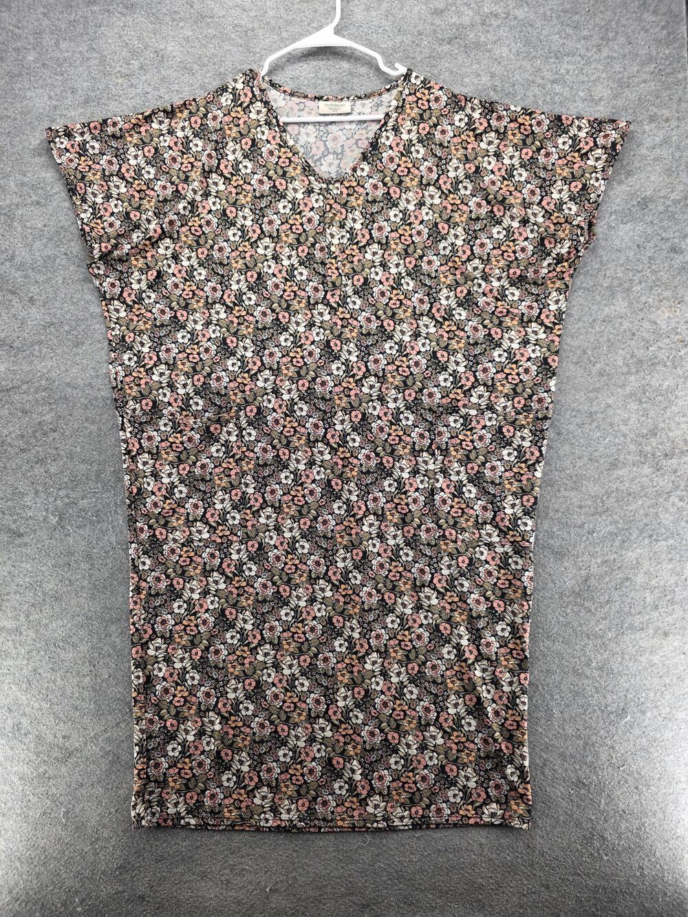 Dwell+slumber Dress Womens One Size Black Long Shift V-Neck Kimono Sleeve Floral